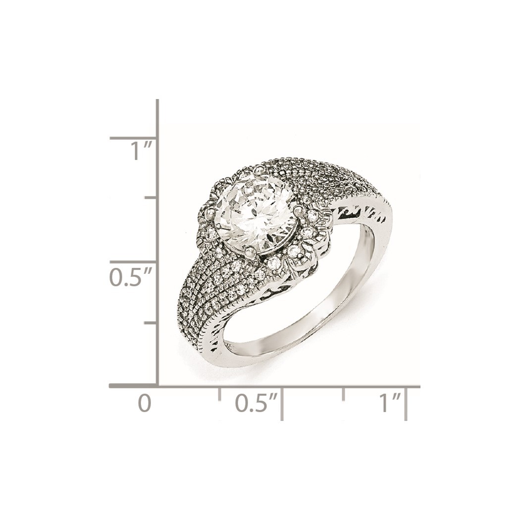 Jewelryweb Cheryl M Sterling Silver 100-facet Cubic Zirconia Ring - Size 6 - Measures 13.25mm Wide