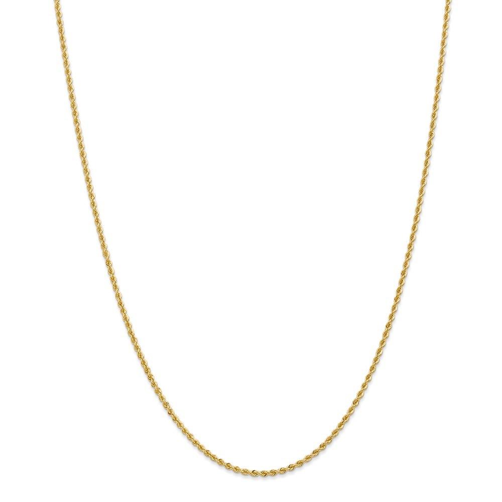 Jewelryweb 14k Yellow Gold 2mm Handmade Regular Rope Chain Bracelet - 7 Inch - Lobster Claw