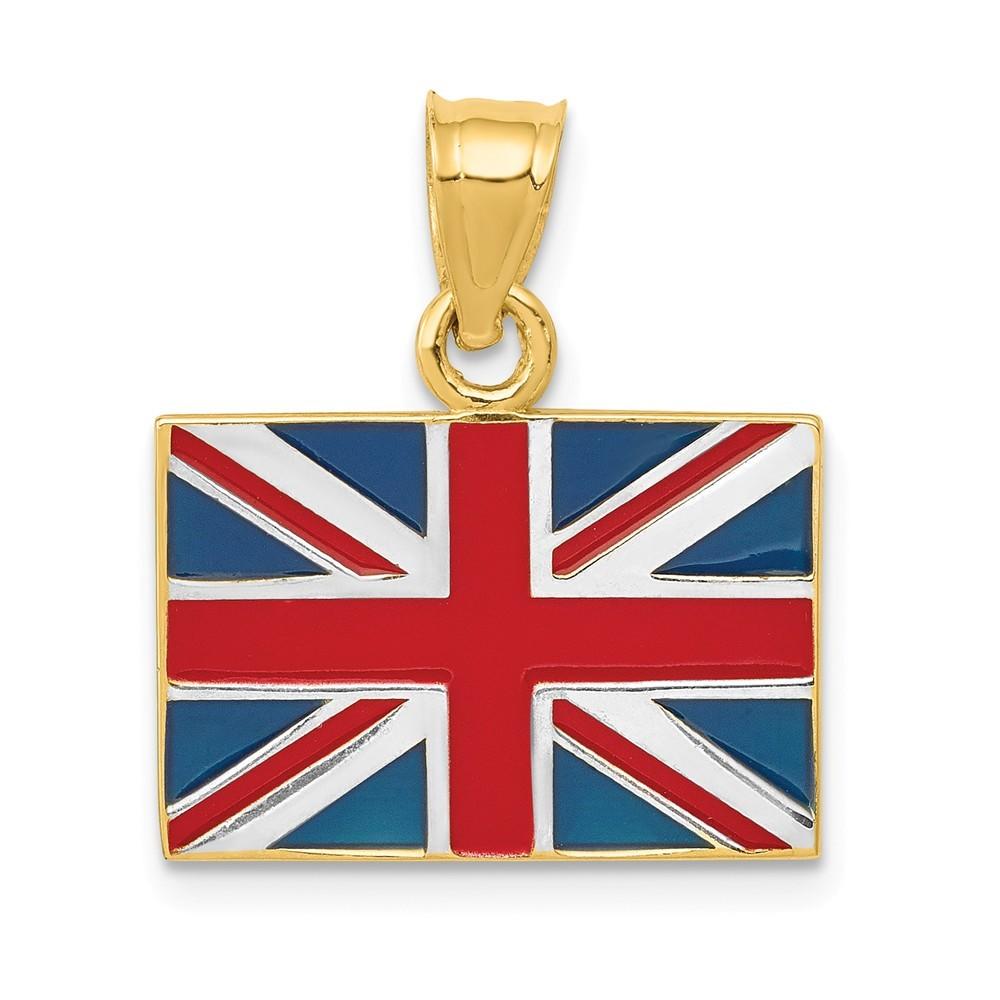 Jewelryweb 14k Yellow Gold Solid Enameled United Kingdom Flag Pendant - Measures 21x18mm