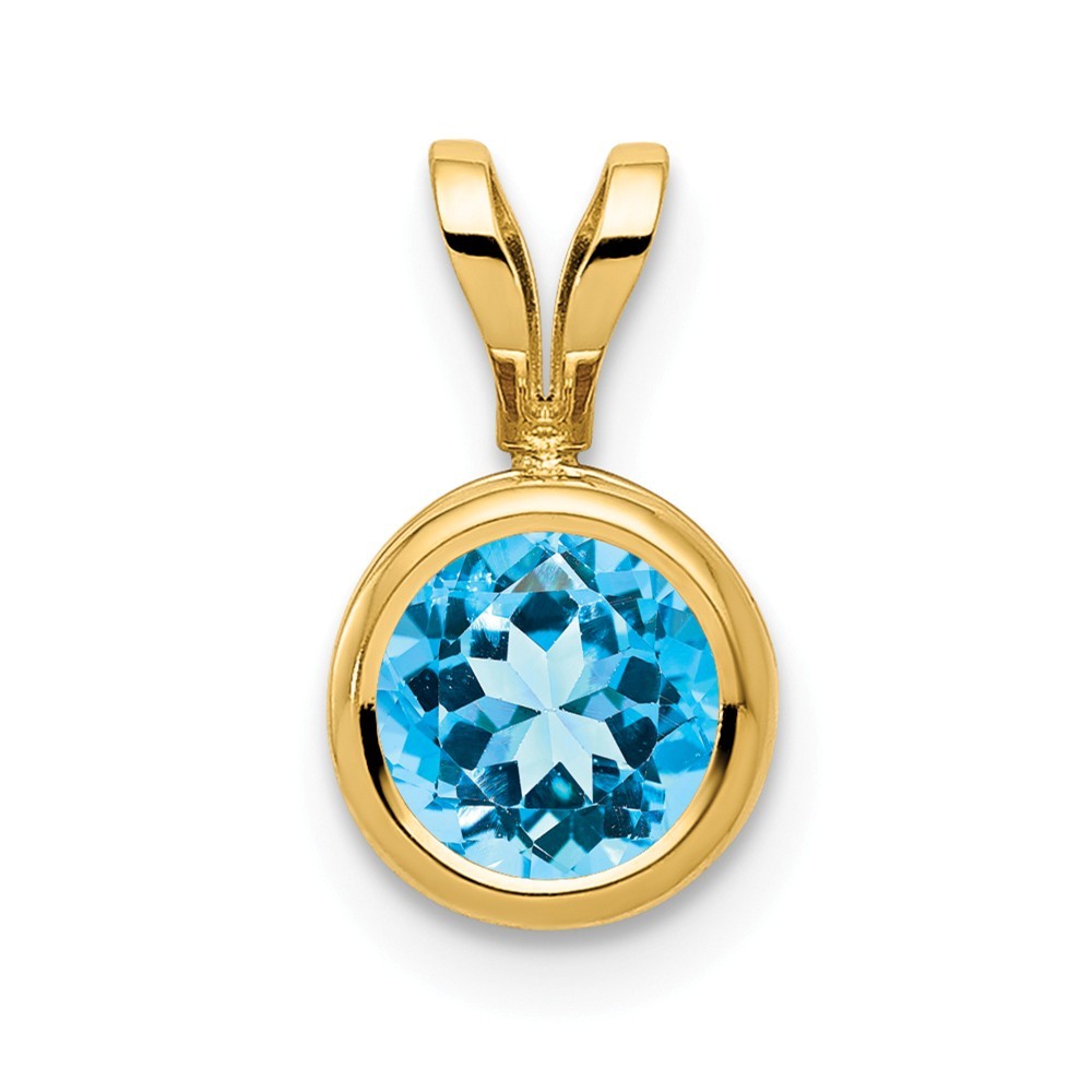Jewelryweb 14k Yellow Gold 6mm Blue Topaz Bezel Pendant