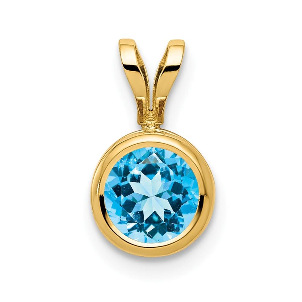 Jewelryweb 14k Yellow Gold 6mm Blue Topaz Bezel Pendant