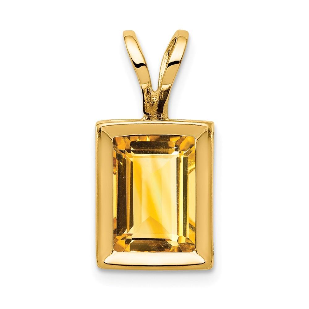 Jewelryweb 14k Yellow Gold 7x5mm Emerald-Cut Citrine Bezel Pendant