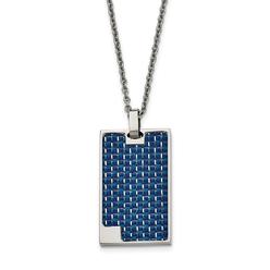 Jewelryweb Stainless Steel Polished With Blue Carbon Fiber Dog Tag Necklace - 22 Inch - Measures 22.79mm Wide