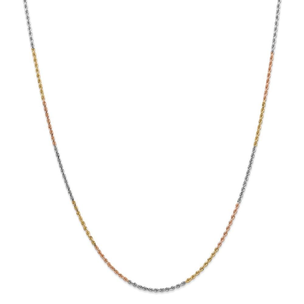 Jewelryweb 14k Tri-Color Gold 1.8mm Sparkle-Cut Rope Chain Bracelet - 7 Inch - Lobster Claw