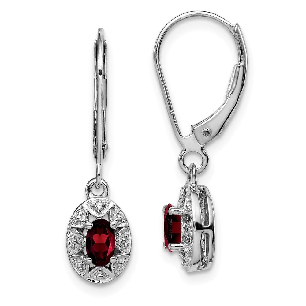 Jewelryweb Sterling Silver Diamond and Garnet Earrings - Measures 26x7mm Wide