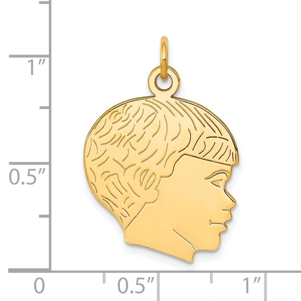 Jewelryweb 14k Yellow Gold Solid Polished Engraveable Boys Head Charm - Measures 29.7x19.1mm