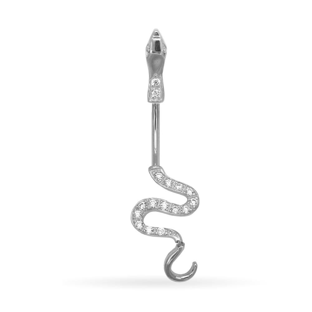Jewelryweb 14k White Gold Cubic Zirconia 14 Gauge Snake Body Jewelry Belly Ring - Measures 38x12mm