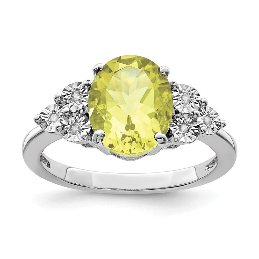 Jewelryweb Sterling Silver Diamond and Lemon Quartz Ring - Size 6