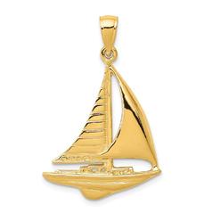 Jewelryweb 14k Yellow Gold 2-d Sailboat Pendant - Measures 32x20mm Wide