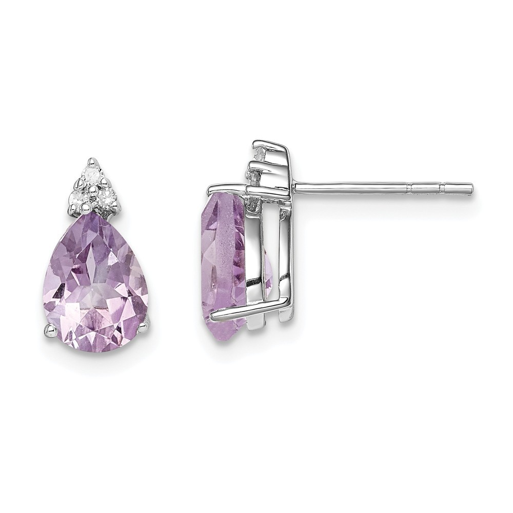 Jewelryweb Sterling Silver Diamond And Pink Amethyst Teardrop Post Jewelryweb Sterling Silver Diamond And Pink Amethyst Teardrop Post Earrings