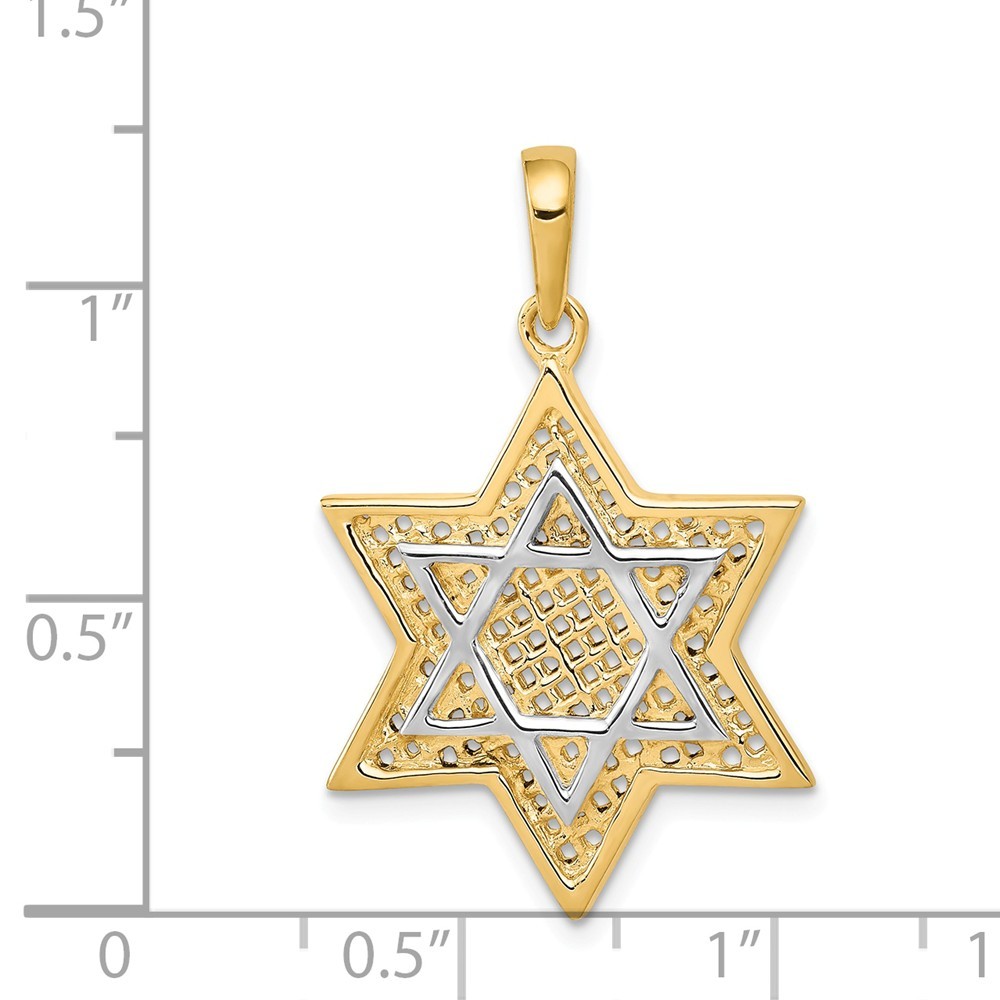 Jewelryweb 14k Two-Tone Gold Solid Open-Back Meshed Star of David Charm - Measures 31.9x20.6mm