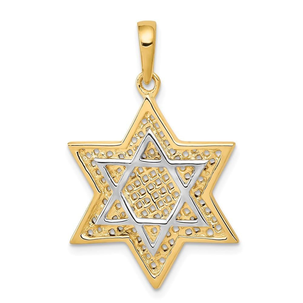 Jewelryweb 14k Two-Tone Gold Solid Open-Back Meshed Star of David Charm - Measures 31.9x20.6mm