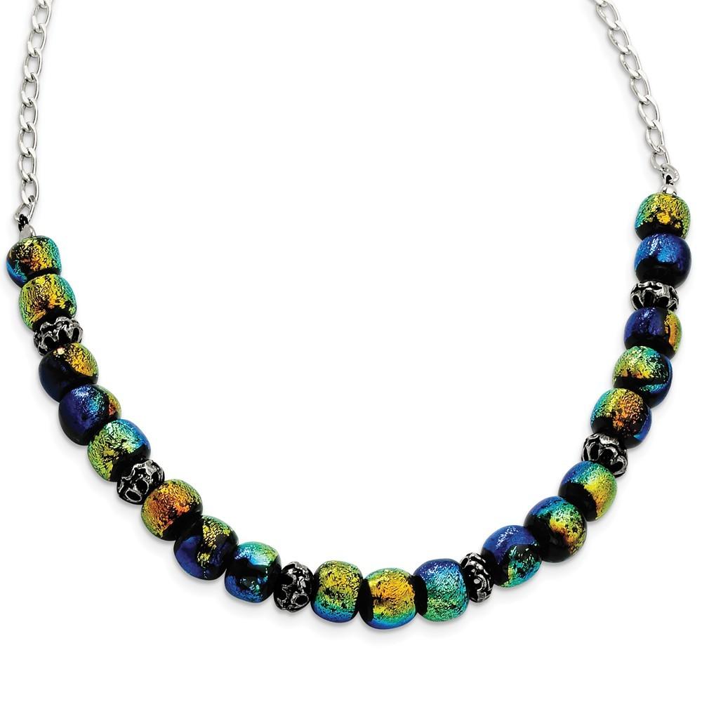 Jewelryweb Sterling Silver Dichroic Glass Beaded Necklace - 17 Inch
