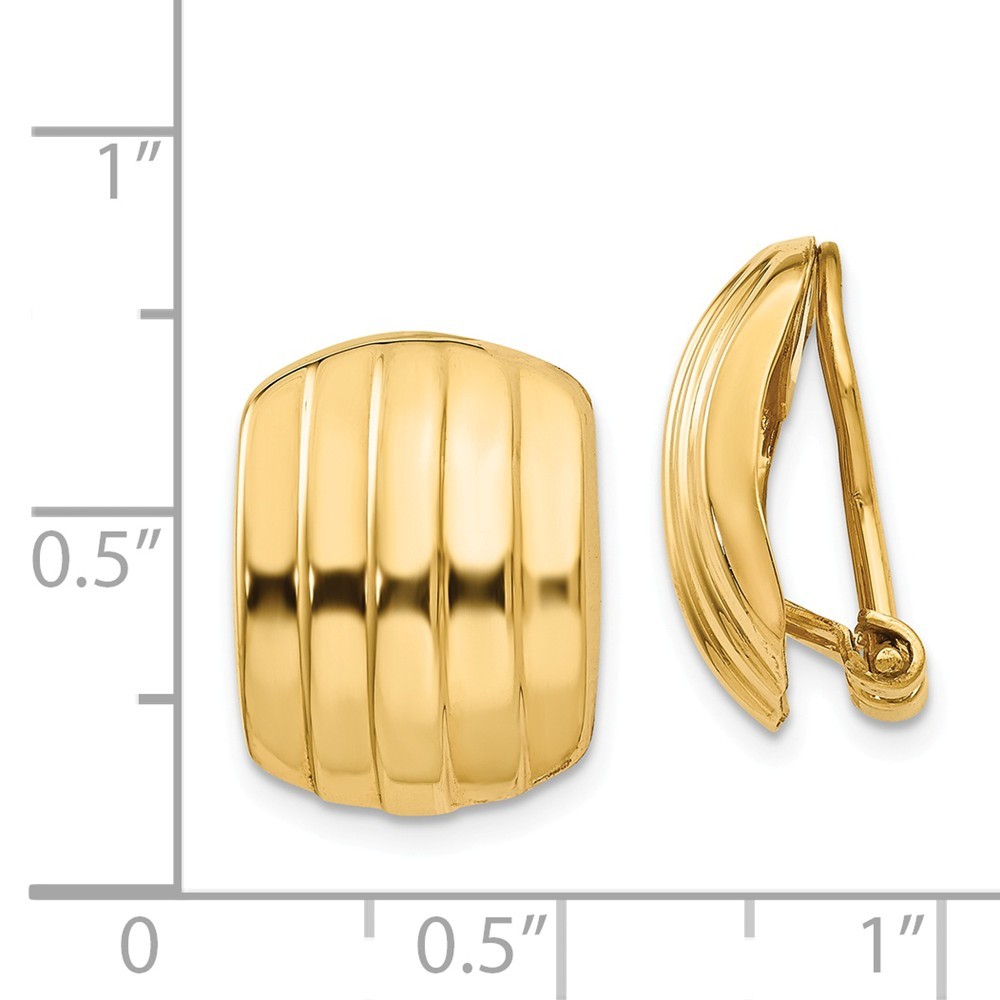 Jewelryweb 14k Yellow Gold Polished Ribbed Non-pierced Omega Back Earrings - Measures 17x12mm Wide