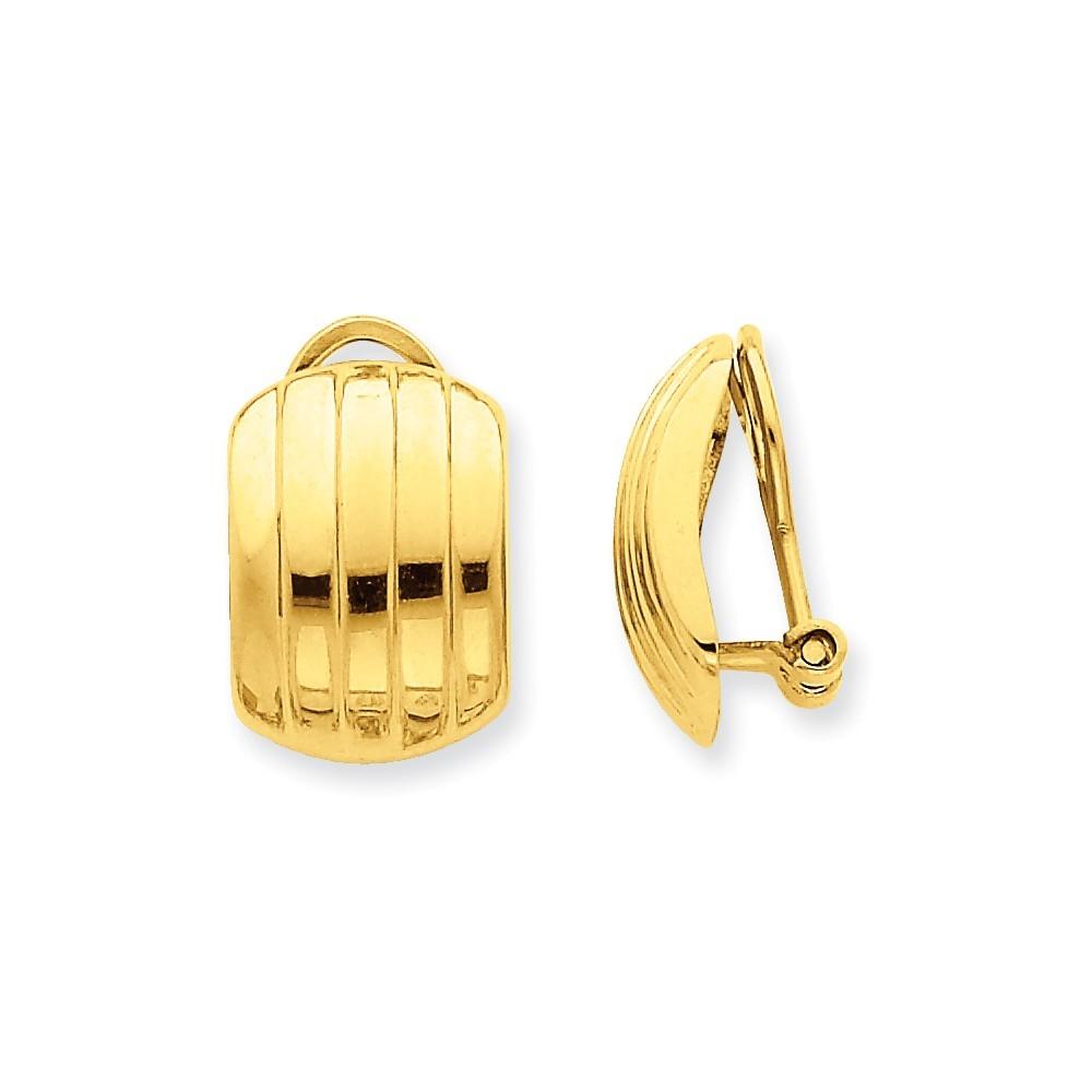 Jewelryweb 14k Yellow Gold Polished Ribbed Non-pierced Omega Back Earrings - Measures 17x12mm Wide