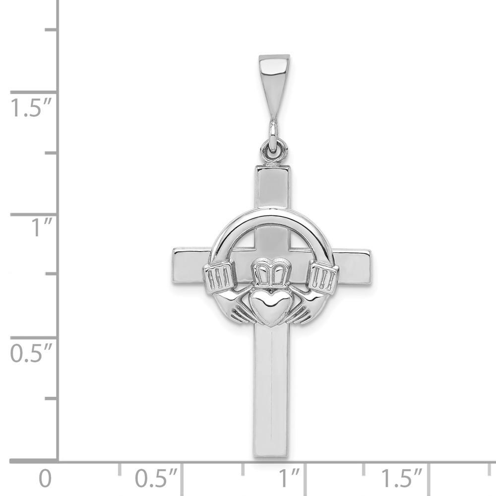 Jewelryweb 14k White Gold Claddagh Cross Pendant - Measures 29x20mm