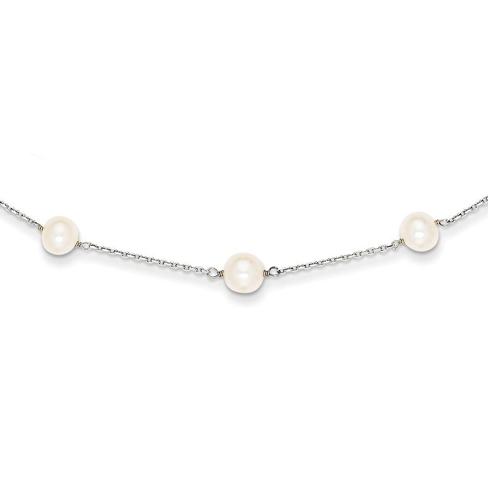 Jewelryweb 14k White Gold White Freshwater Cultured Pearl Necklace - 16 Inch - Lobster Claw