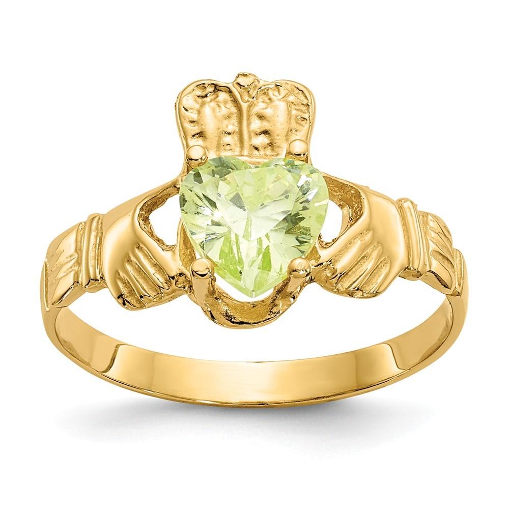 Jewelryweb 14k Yellow Gold August Birthstone Claddaugh Ring - Size 5.00