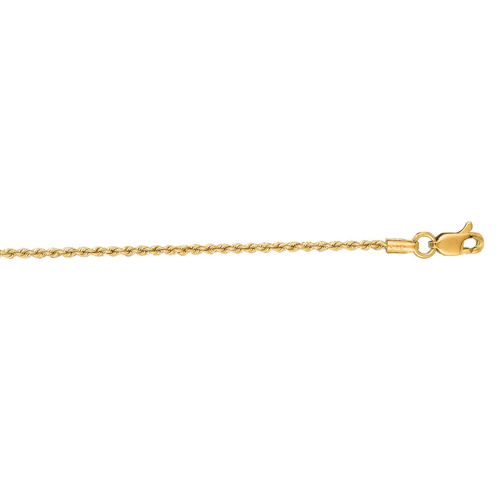 Jewelryweb 14k Yellow Gold 1.25mm Sparkle-Cut Solid Rope Chain With Lobster Clasp Necklace - 24 Inch