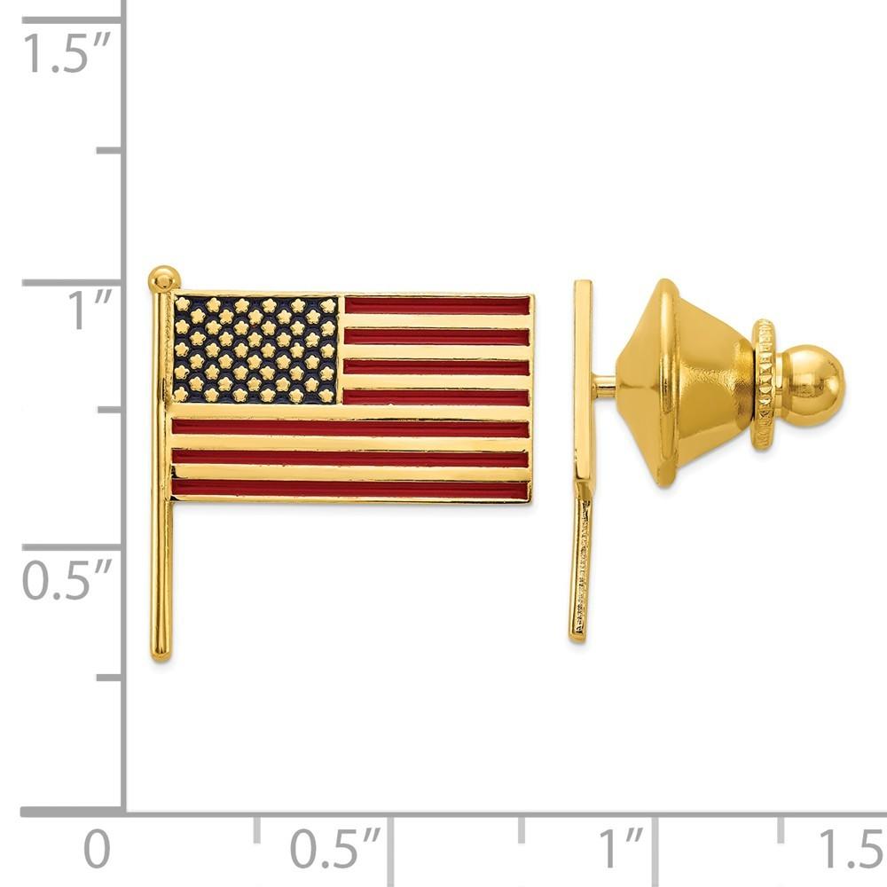 Jewelryweb 14k Yellow Gold Enameled Flag Tie Tac - Measures 19x18mm Wide