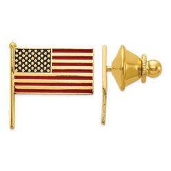 Jewelryweb 14k Yellow Gold Enameled Flag Tie Tac - Measures 19x18mm Wide