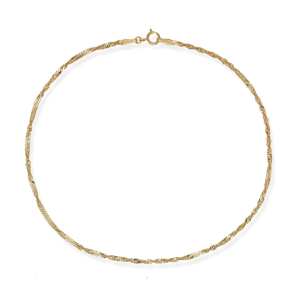 Jewelryweb 10k Yellow Gold 1.7mm Sparkle-Cut Singapore Chain Anklet With Spring Ring Clasp - 10 Inch