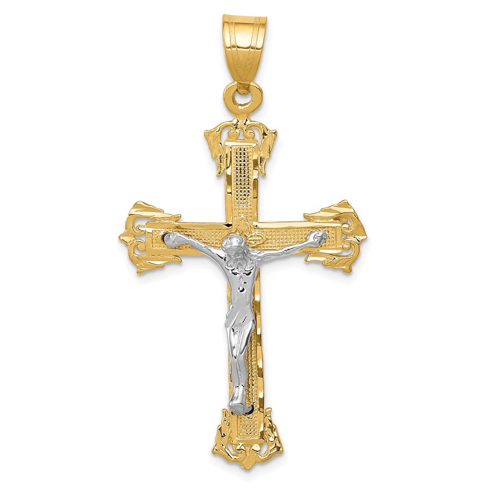 Jewelryweb 14k Two-Tone Gold Sparkle-Cut Crucifix Pendant - Measures 49.7x27.6mm