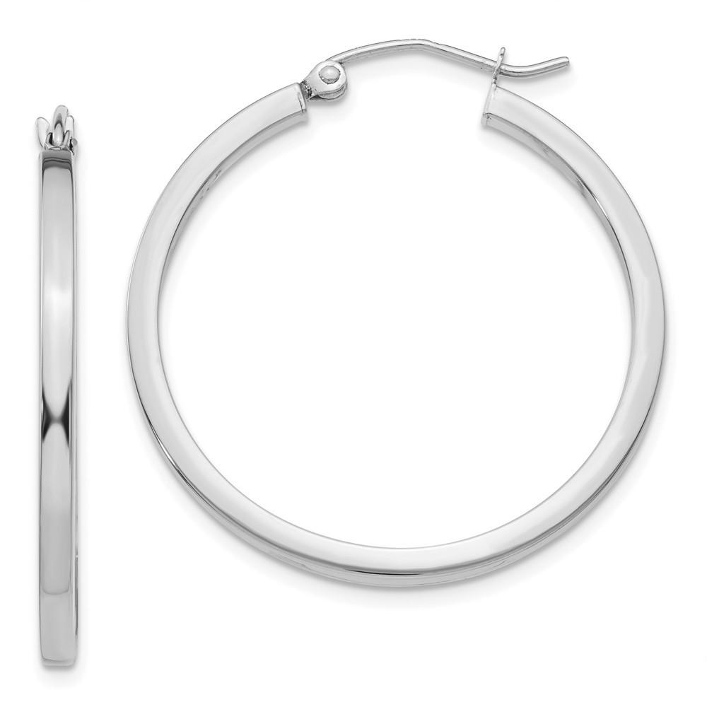 Jewelryweb 14k White Gold 2mm Square Tube Hoop Earrings - Measures 30x30mm