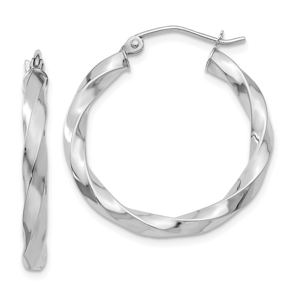 Jewelryweb 14k White Gold 3mm Twisted Hoop Earrings - Measures 26x26mm