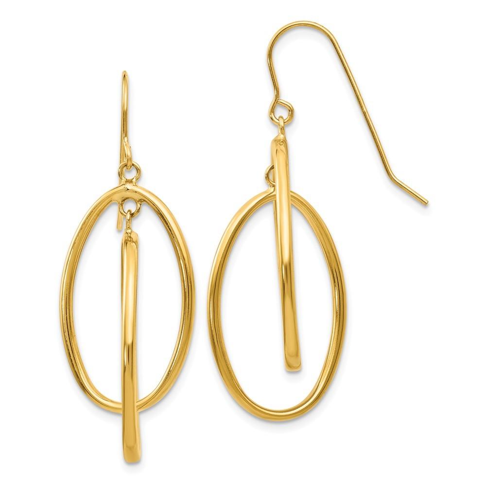 Jewelryweb 14k Yellow Gold Polished Double Circle Dangle Wire Earrings
