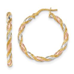 Jewelryweb 14k Tri-Color Gold Textured Twisted Hoop Earrings - Measures 33x3mm Wide