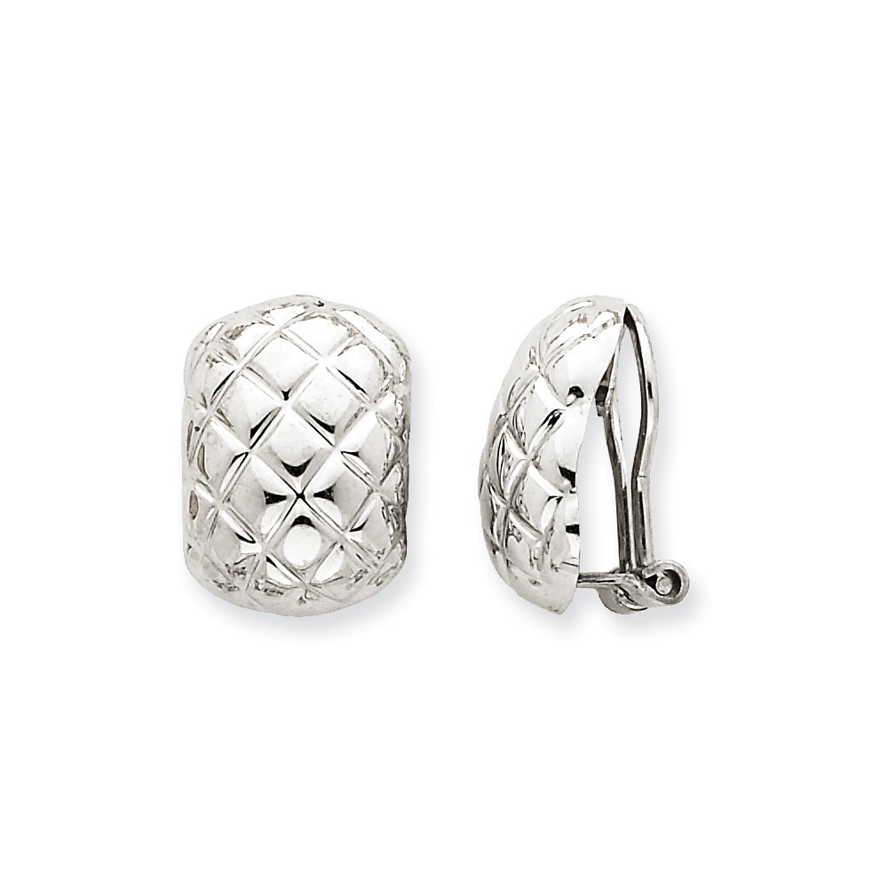 Jewelryweb 14k White Gold Quilted Non-pierced Omega Back Earrings - Measures 17x12mm Wide
