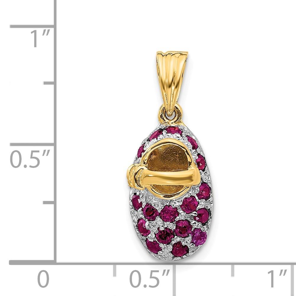 Jewelryweb 14k Yellow Gold and Rhodium Rhodolite Baby Shoe Charm - Measures 23x9mm Wide