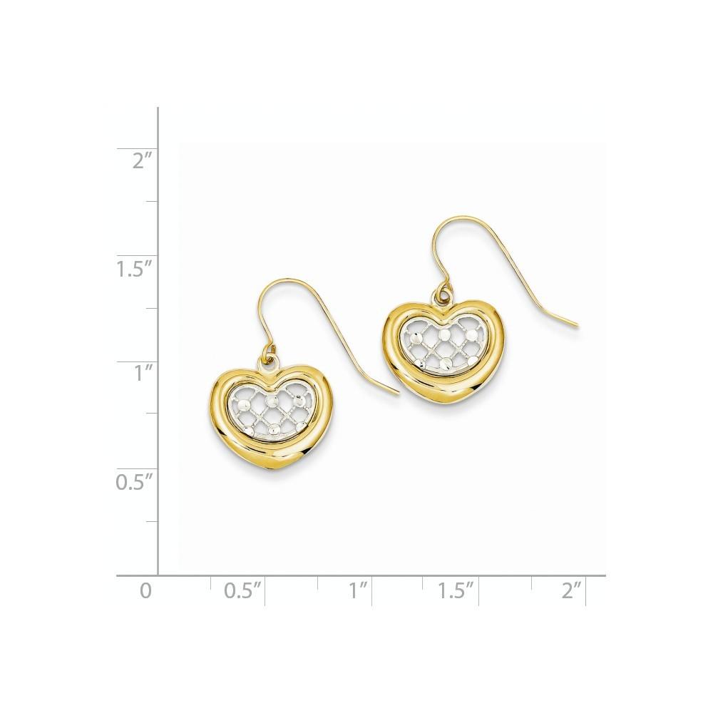Jewelryweb 14k Two-Tone Gold Sparkle-Cut Heart Dangle Earrings - Measures 22x15mm Wide