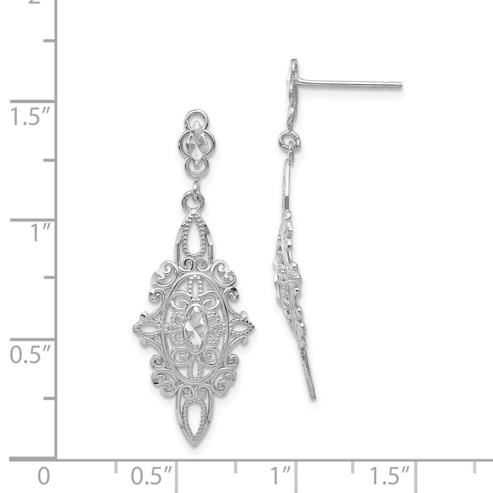 Jewelryweb 14k White Gold Sparkle-Cut Filigre Earrings - Measures 36x13mm Wide