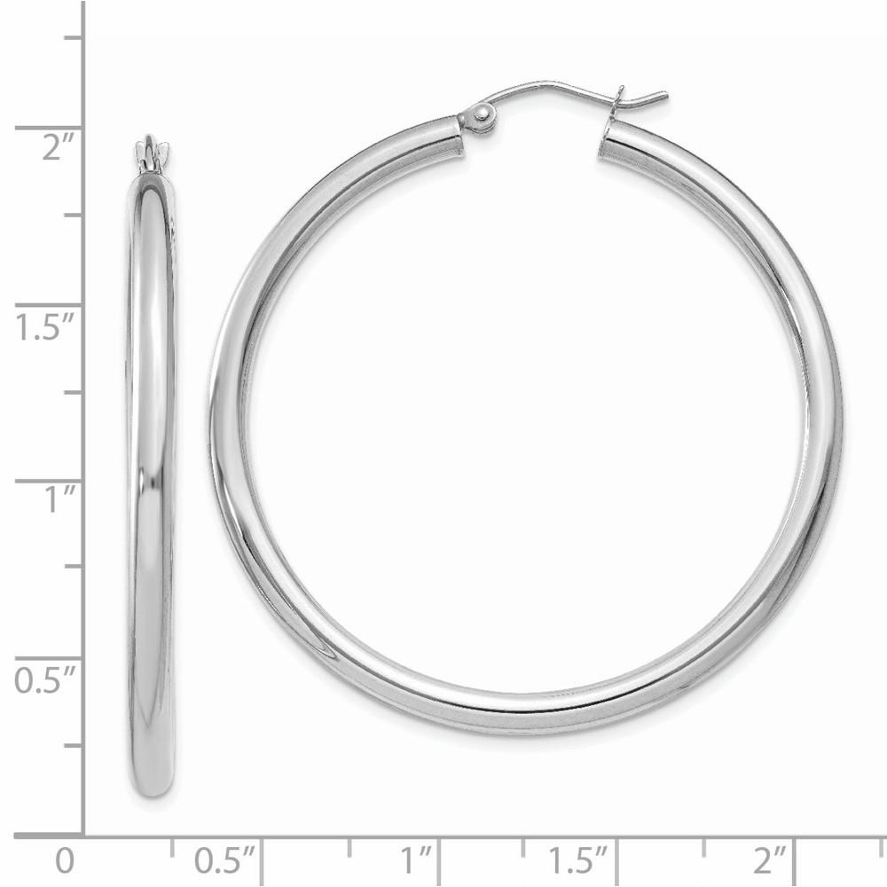 Jewelryweb 14k White Gold 3mm Round Hoop Earrings - Measures 45mm long 3mm Thick