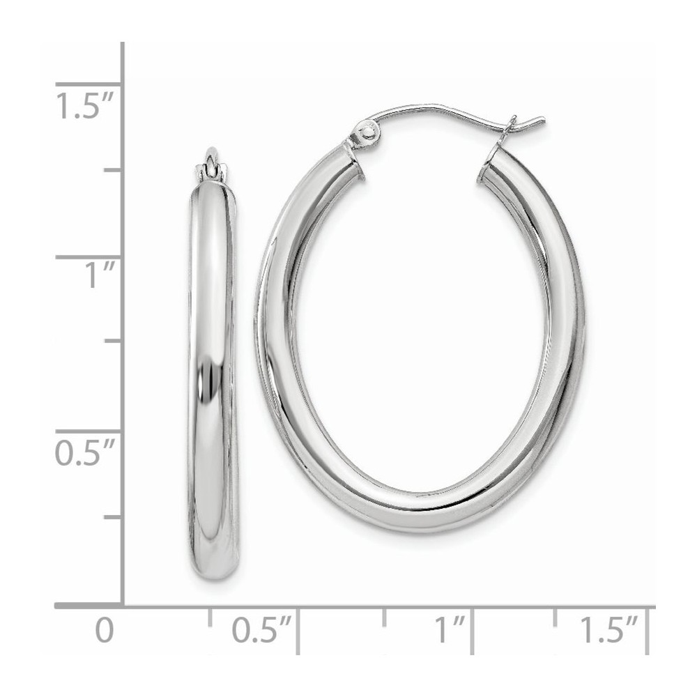 Jewelryweb 14k White Gold Polished 3mm Oval Tube Hoop Earrings - Measures 18x24mm Wide 3.5mm Thick