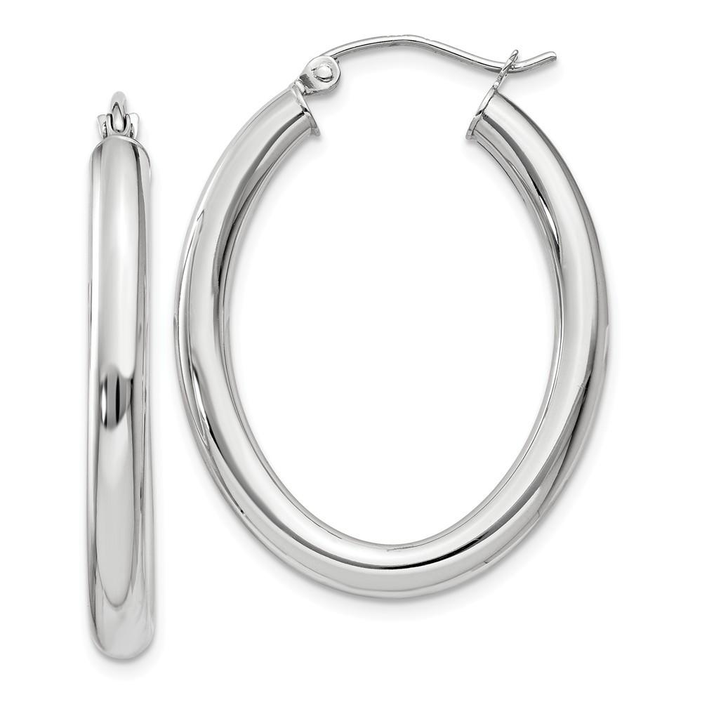 Jewelryweb 14k White Gold Polished 3mm Oval Tube Hoop Earrings - Measures 18x24mm Wide 3.5mm Thick