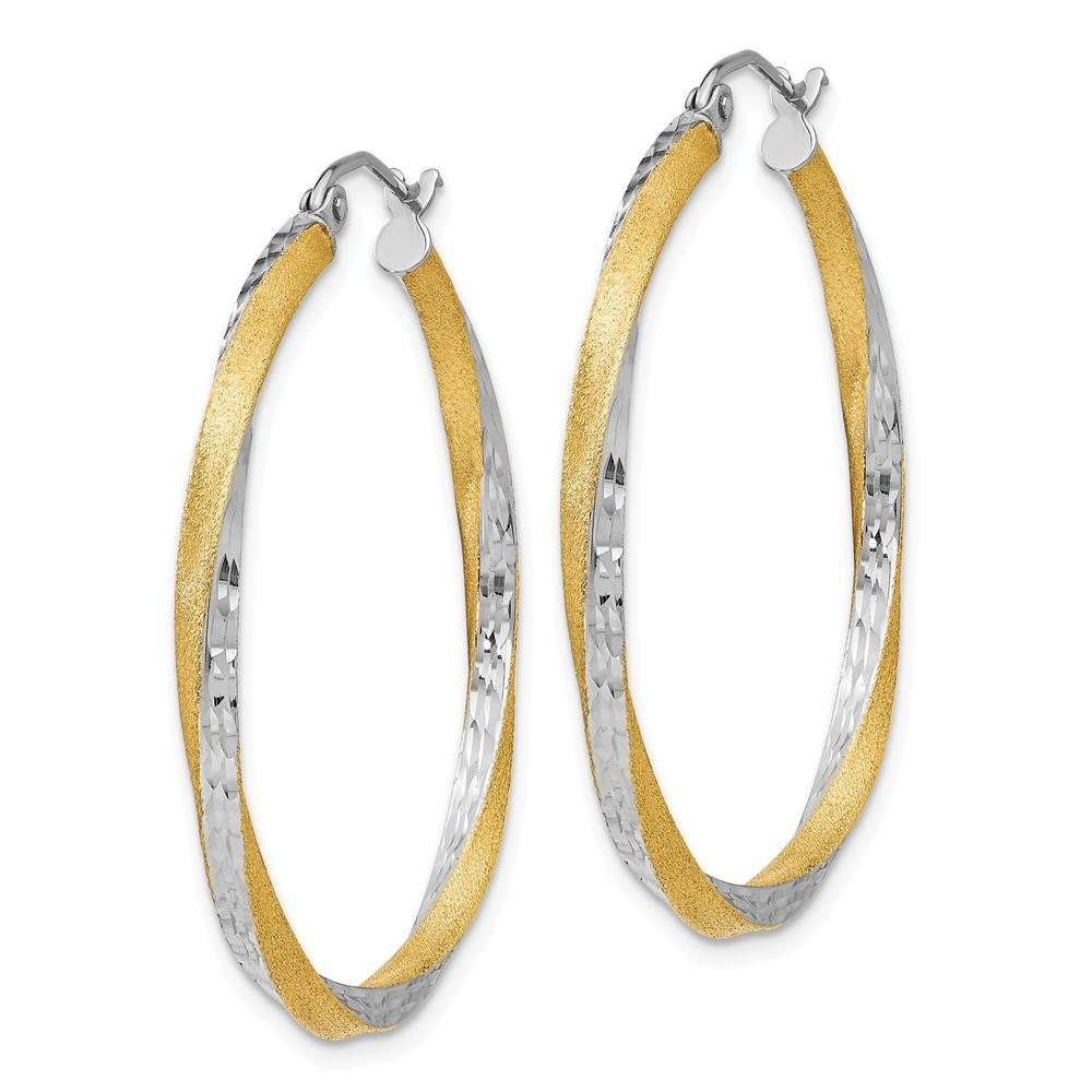 Jewelryweb 14k Yellow Gold and Rhodium Sparkle-Cut 2.5mm Twisted Hoop Earrings - Measures 35x36.5mm Wide 2.5mm