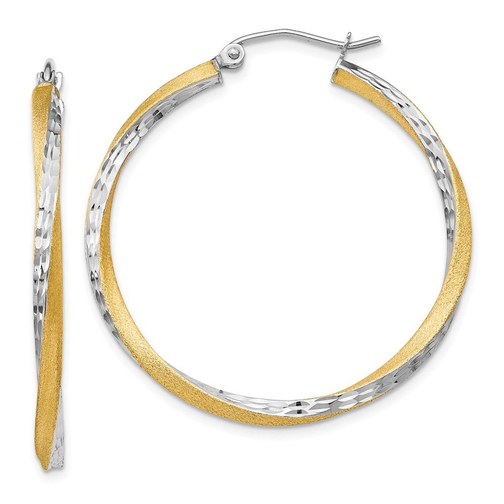 Jewelryweb 14k Yellow Gold and Rhodium Sparkle-Cut 2.5mm Twisted Hoop Earrings - Measures 35x36.5mm Wide 2.5mm