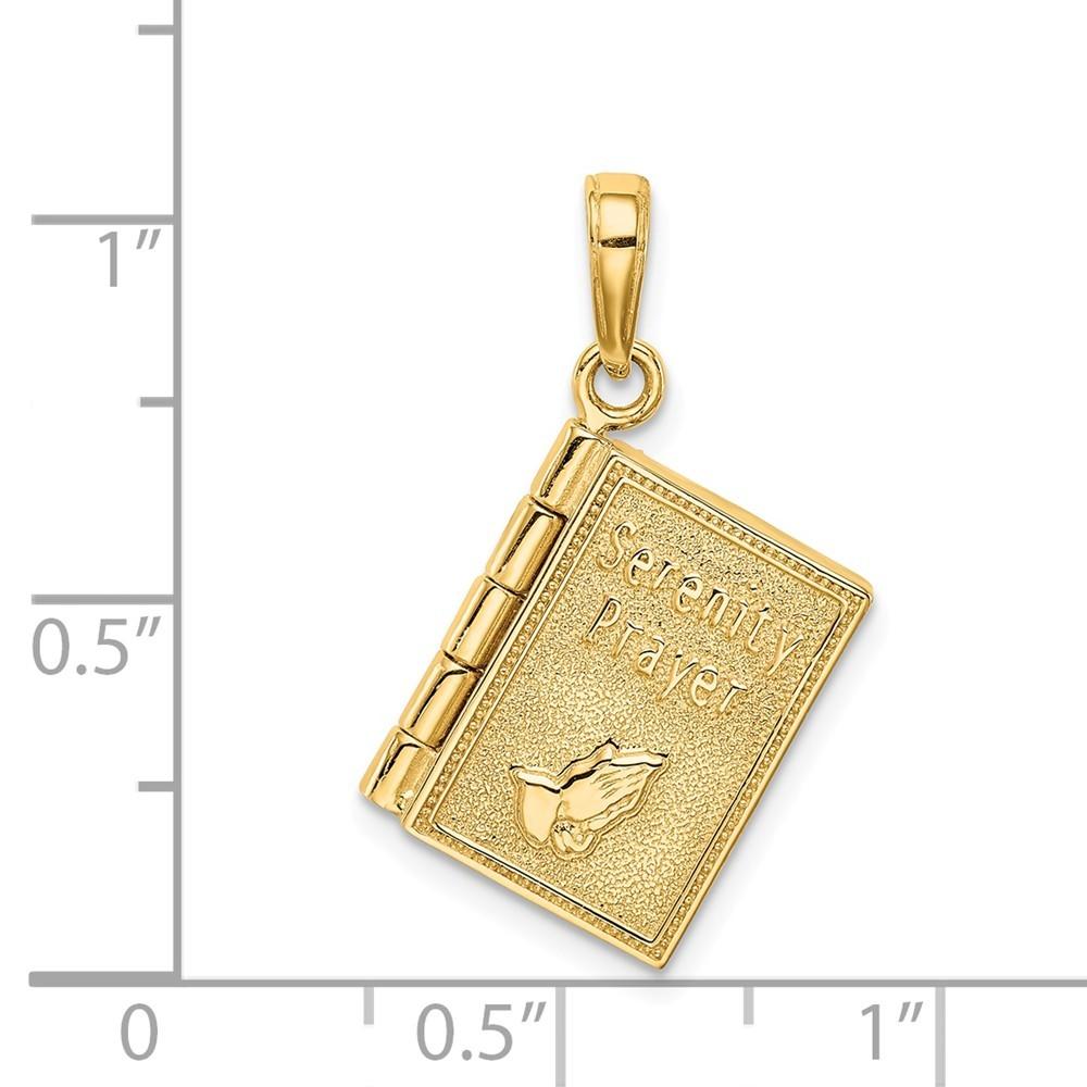 Jewelryweb 14k Yellow Gold 3-d Moveable Pages Serenity Prayer Book Pendant - Measures 25x11mm Wide