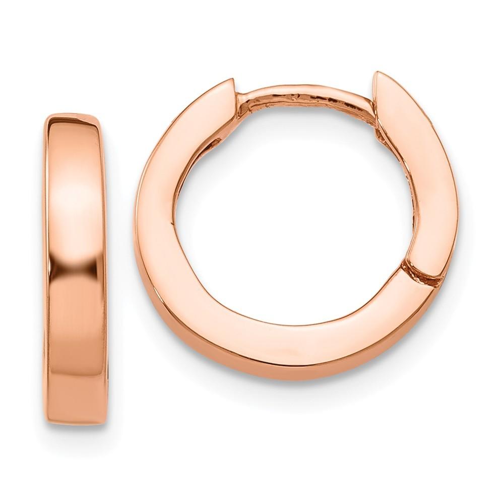 Jewelryweb 14k Rose Gold Round Hinged Hoop Earrings - Measures 9x2.5mm Wide