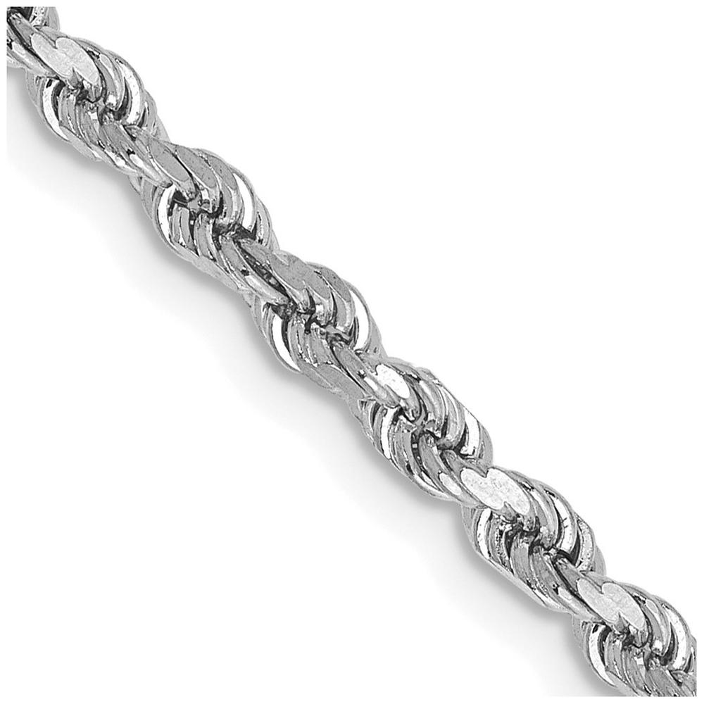 Jewelryweb 14k White Gold 2.9mm D-Cut Rope Chain Bracelet - 8 Inch - Lobster Claw