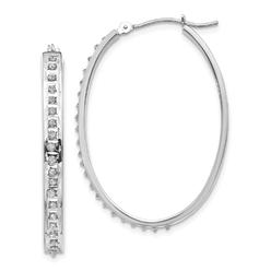 Jewelryweb 14k White Gold Diamond Fascination Oval Hinged Hoop Earrings - Measures 37x4mm Wide