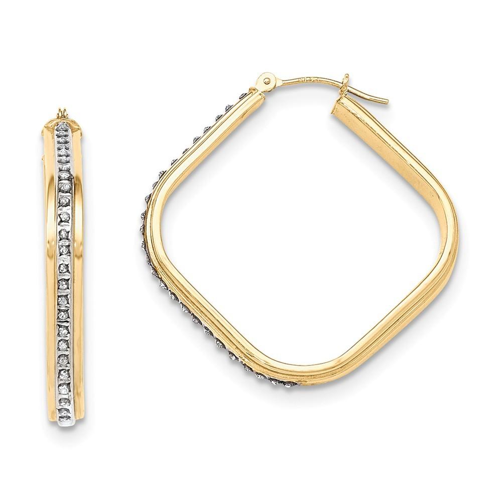 Jewelryweb 14k Yellow Gold Diamond Fascination Square Hoop Earrings