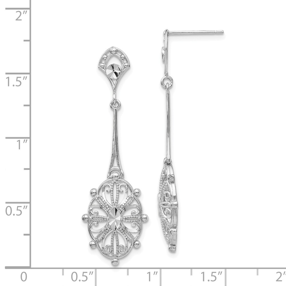 Jewelryweb 14k White Gold Sparkle-Cut Filigre Earrings - Measures 42x13mm Wide