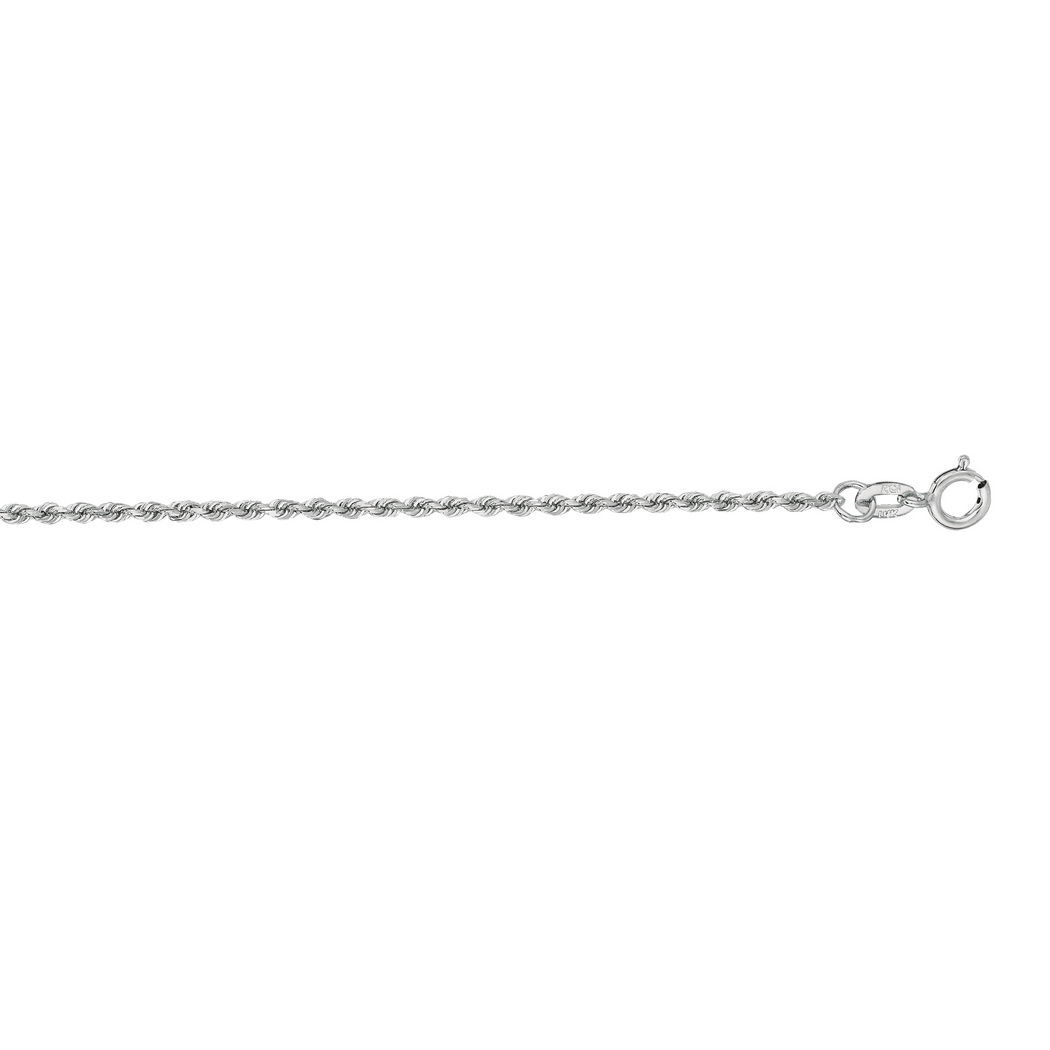 Jewelryweb 14k White Gold 1.25mm Shiny Solid Sparkle-Cut Rope Chain With Spring Ring Clasp Necklace - 24 Inch