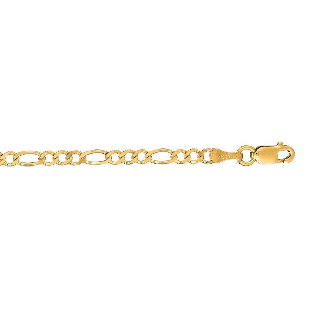 Jewelryweb 14k Yellow Gold 3.1mm Sparkle-Cut Alternate Classic Figaro Chain Lobster Clasp Bracelet - 7 Inch