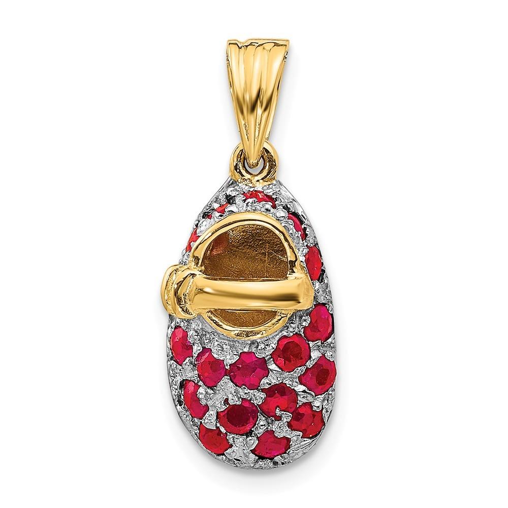 Jewelryweb 14k Yellow Gold and Ruby Baby Shoe Charm - Measures 23x9mm Wide