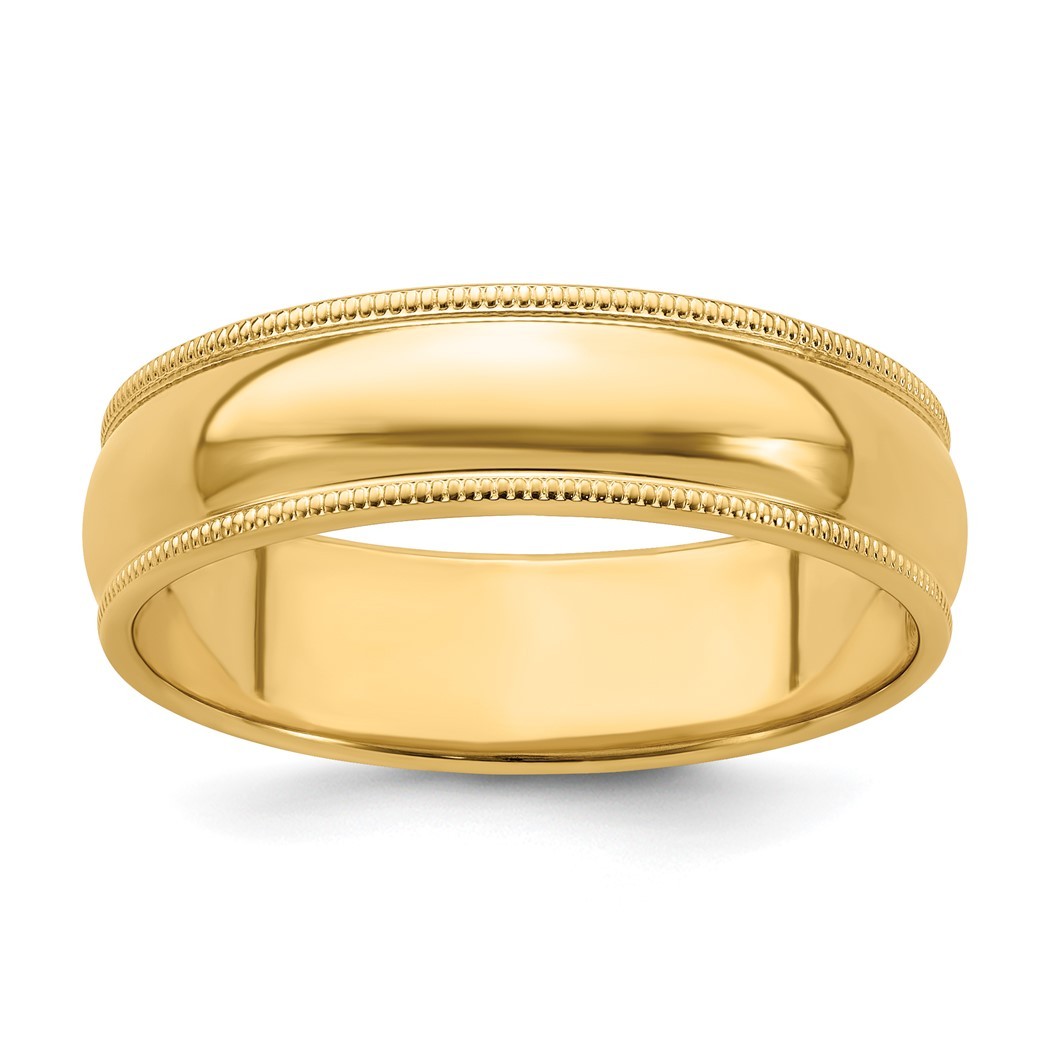 Jewelryweb 14k Yellow Gold 6mm Milgrain Half Round Band Size 13 Ring